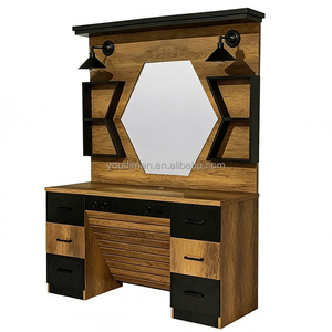 Station de maquillage et de coiffure de salon <span class=keywords><strong>avec</strong></span> <span class=keywords><strong>miroir</strong></span> hexagonal, offrant un grand espace de rangement et personnalisable. - Product Image 2