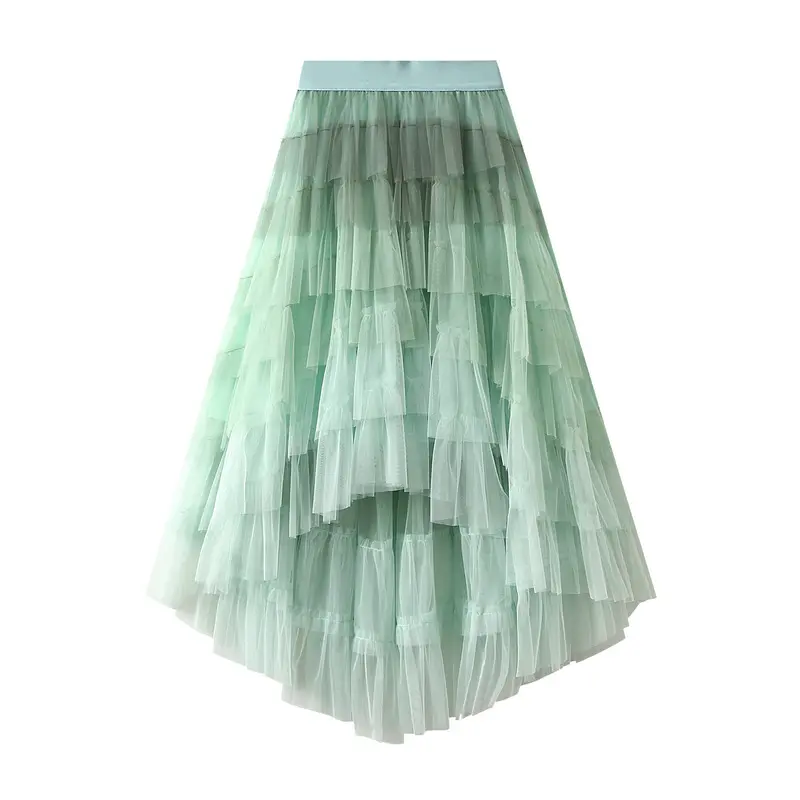 Irregular cake dress high waist mesh skirt pettiskirt 2023 new women's gauze skirt fairy dress