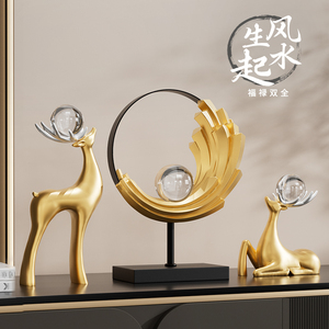 Adorno de Ciervo Feng Shui, Escultura de Bola de Cristal Dorada, Decoración para Sala de Estar, Entrada, Mueble de TV, Regalo de Inauguración de Casa - Product Image 1