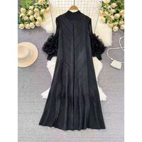 Robe plissée Miyake élégante à col montant pour femme, motif floral, couleur unie, grande taille, élastique, style Abaya musulmane, vente en gros