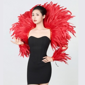 Épaulettes en plumes de coq naturelles avec bandes de bras pour costumes de scène burlesque, style festival de musique, soirée en boîte de nuit - Product Image 5
