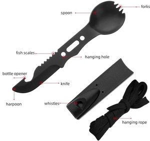 <span class=keywords><strong>Set</strong></span> da Campeggio Jukaiwtec in Acciaio Inox per 2 Persone: Cucchiaio, Forchetta, Coltello, Bacchette e Fischietto, Strumento di Sopravvivenza per Escursionismo e Caccia - Product Image 4