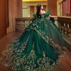 Emerald Green Dress - Lace Floor-Length Ball Gown