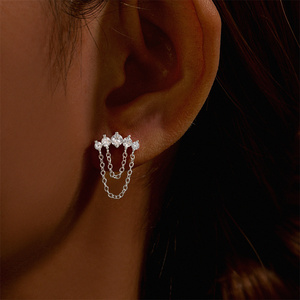 Pendientes de Plata de Ley 925 con Borla y Cadena, Zirconia, Parte Trasera Plana, para Piercing de Cartílago/Hélice, Diseño Moderno - Product Image 3