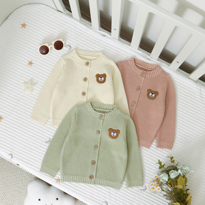 Suéter de Punto de Algodón Suave para Bebé, Chaqueta Infantil de Manga Larga con Bordado de Oso para Otoño e Invierno, para Niños y Niñas - Product Image 1