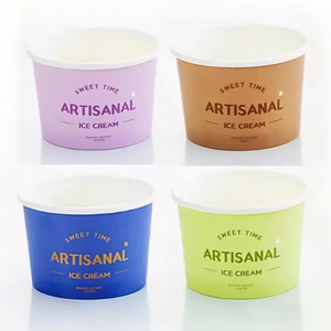 Dùng một lần đôi tường <span class=keywords><strong>Ice</strong></span> <span class=keywords><strong>Cream</strong></span> container bồn tắm với mái vòm Nắp Kraft phân hủy sinh học bao bì cho sữa chua vàng lá in ấn - Product Image 5