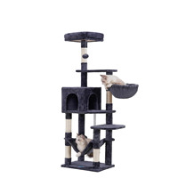 Arbre à chat de luxe moderne et écologique en bois de sisal naturel, avec griffoir et grand condo personnalisé en peluche noire pour animaux de compagnie - Vente en gros