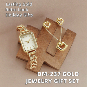 Conjunto de Joyería de Acero Inoxidable Chapado en Oro, Reloj de Cuarzo y Pendientes con Colgante de Labios para Mujer, Regalo Navideño - Product Image 2