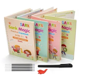 Cuadernos escolares reutilizables con 4 cuadernos de caligrafía mágica para niños