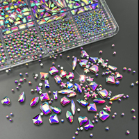 Lot de 12 grilles de strass AB pour nail art, cristaux de verre multi-formes, pierres précieuses à dos plat, diamants brillants mélangés pour la décoration DIY des ongles