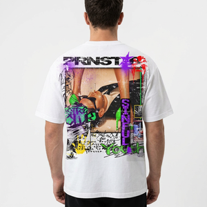 T-shirt streetwear oversize pour homme, manches courtes, jersey de coton, logo imprimé au dos, col rond, coupe classique, design à motifs - Product Image 6