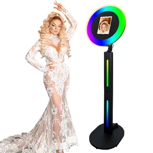 Partiler için taşınabilir iPad fotoğraf kabini evrensel iPad RGB LED ışık Selfie Photobooth makinesi