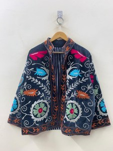 Handmade Grey Velvet Suzani Jacket Animal Print Lace Embroidery Cotton Filled Winter Artisan OEM Exporter Manufacturer India - Product Image 6