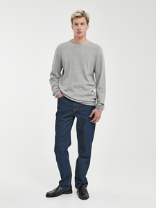 T-shirt à manches longues et col rond en tissu granité uni décontracté surdimensionné pour homme - Product Image 4