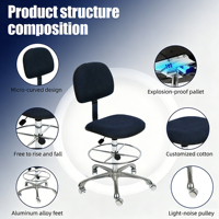Chaise ESD KEXING avec repose-pieds réglable, mousse PU, 10^6-10^9 Ohm, tabouret de laboratoire pour atelier SMT et comptoirs hauts