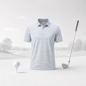 Polo de golf rayé blanc pour homme, manches courtes, séchage rapide, respirant, extensible, vêtements de sport décontractés, polo de golf pour l'extérieur, en stock - Product Image 1