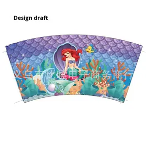 使い捨て室内プリンセス人魚パーティー装飾食器セット 子供の誕生日用 テーブルクロスとペーパータオル付き - Product Image 3