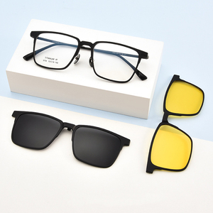 New Arrival Custom Logo Polarized Night Vision <strong>2</strong> 1 Full Rim Black <strong>Glasses</strong> High Quality Titanium Clip Sunglasses Men % UV - Product Image 1