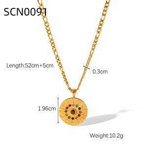 Pendentif Douze Constellations 2026 en Acier Inoxydable Plaqué Or 18K avec Zircon Coloré Rond et Chaîne Figaro - Product Image 6