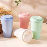 Gobelet à café réutilisable de 16 oz, bouteille d'eau biodégradable en paille de blé et fibre de bambou avec couvercle anti-fuite