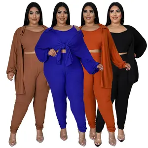 women's fall winter fashion trending 2023 Fashion Solid color knitted plus size women's 3 piece set