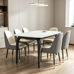 Ensemble de table à manger rectangulaire moderne en marbre, 6 chaises en cuir PU, plateau en pierre frittée, pieds en métal, mobilier de salle à manger minimaliste - Product Image 6