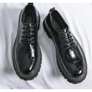 Chaussures habillées pour hommes à lacets, rehaussantes, à plateforme, motif croco, à semelle épaisse, décontractées pour le bureau - Product Image 5