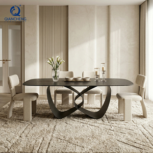 Tavolo da Pranzo Moderno con Piano in <span class=keywords><strong>Vetro</strong></span> Temperato Effetto Onda Nera e Gambe a Farfalla in Acciaio al Carbonio per Arredamento Sala da Pranzo - Product Image 2