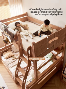 Solid Oak <strong>Wood</strong> Modern Children's <strong>Bunk</strong> <strong>Bed</strong> with Storage Double-Deck High Low <strong>Bed</strong> for Siblings - Product Image 2