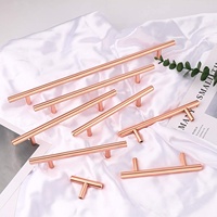 Gagang Tarik Lemari Dapur Berkualitas Tinggi, Dapat Disesuaikan, Warna Rose Gold, Model T, Bahan Tembaga