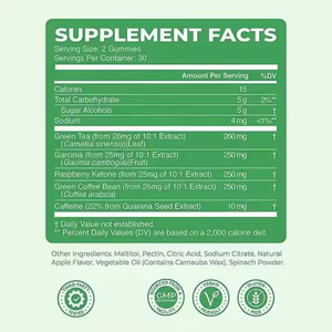 Vitahalthy OEM/ODM private label fábrica fornecimento natural saúde produtos 60 chá verde gordura queimador gomas gomas naturais gomas - Product Image 3