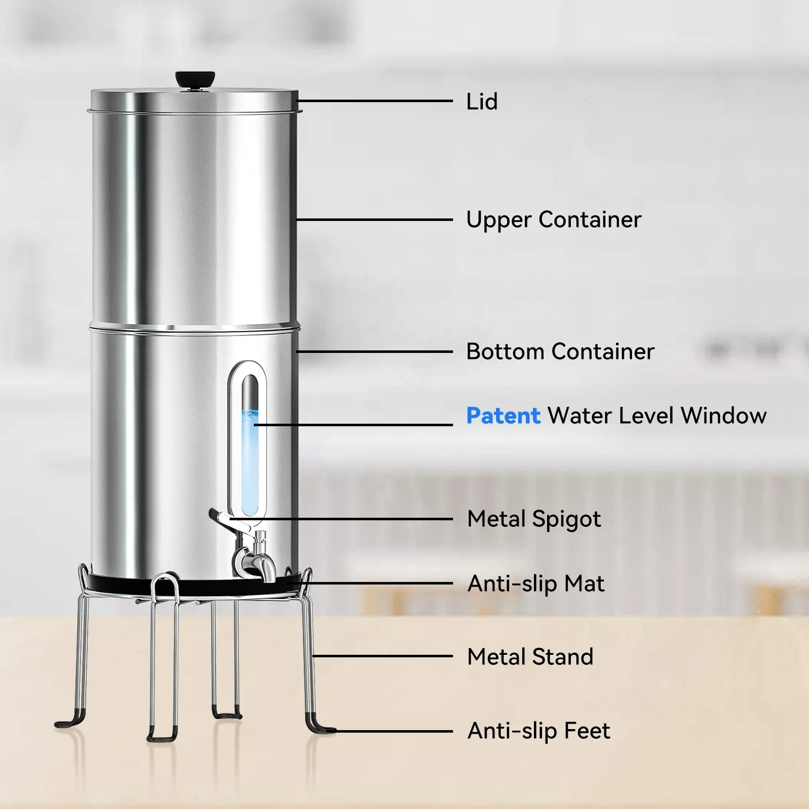 304 Stainless Steel Water Filter Gravity Fed Water Filter System Remove Fluoride Chlorine Bacteria Gravity Water Filter System