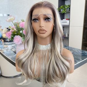 วิกผมใยสังเคราะห์ญี่ปุ่นแบบใส 13x4 สีบลอนด์ไฮไลท์อุ่นๆ แฟชั่น ทันสมัย  พร้อมไรผมที่ถูกรูปทรงไว้แล้ว  ลอนซุปเปอร์เวฟ ทนความร้อน - Product Image 5