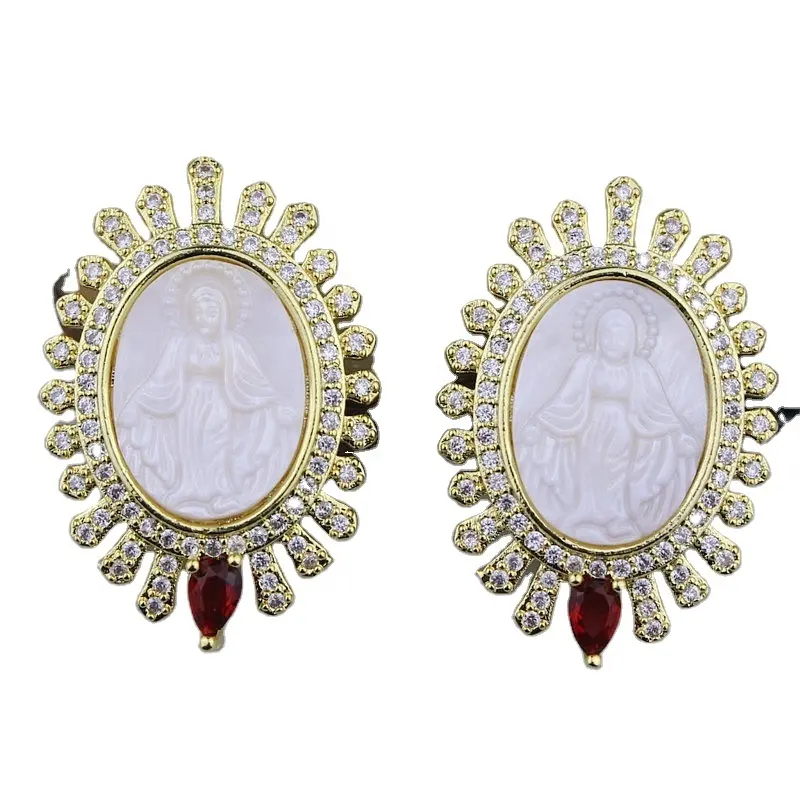 CH-JAB1005 fashion jewelry shell pendant charm,wholesale CZ Virgin Mary pendant,micro pave CZ shell pendant