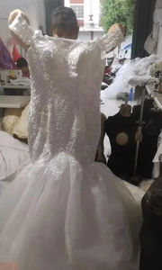 S8251F afrika yeni kapalı omuz Mermaid dantel aplikler inciler boncuk artı boyutu tül önlük süpürme tren gelinlikler düğün <span class=keywords><strong>Dr</strong></span> - Product Image 3