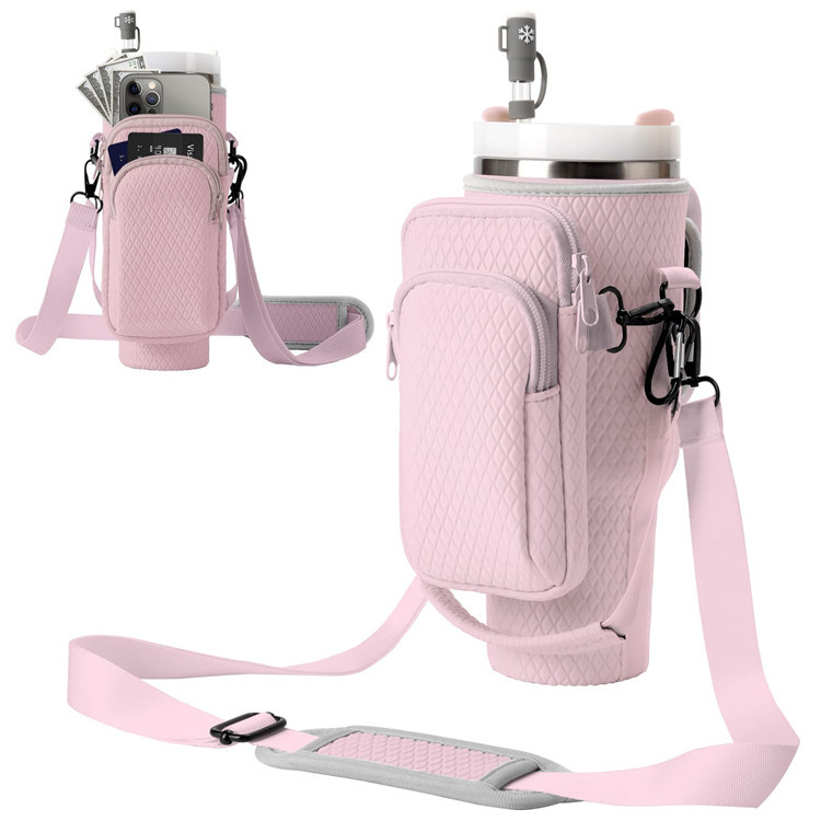 FillTouch Water Bottle Holder – Neoprene Sling Bag With Strap For Hiking, Gym & Travel (Pink)