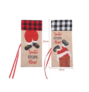 Copribottiglia Natalizio Creativo a Forma di Camino di Babbo <span class=keywords><strong>Natale</strong></span>, Design a Quadri Rosso e Nero in Lino per Champagne e Vino, Decorazioni da Tavola - Product Image 3