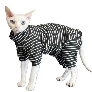 Abbigliamento per Gatti OEM e ODM: Completo Estivo Traspirante a Quattro Zampe con Design a Righe e Cartoni Animati per Gattini Devon <span class=keywords><strong>Cat</strong></span> e Sphynx Senza Pelo - Product Image 5