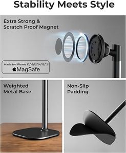 Magnetic Phone Stand for <b>Desk</b> 360 Degree <b>Rotation</b> Adjustable Height Weighted Base - Product Image 2