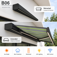 Auvent rétractable motorisé commercial à cassette complète en aluminium pour terrasse, hôtel, café, jardin avec commande LED par application et télécommande