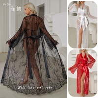 Robe de chambre longue pour femme en dentelle transparente violette, vente chaude, approvisionnement ODM, ensemble de chemise de nuit longue pour fille, motif floral sur le devant