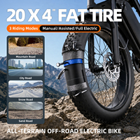 Vélo électrique Aairsk SU8 pour adultes, 24 pouces, moteur arrière sans balais 750W, batterie lithium 52V 20Ah, 7 vitesses, freins à disque hydrauliques