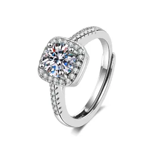 TK hot sell One carat of Moissanite diamond princess square ring six claws adjustable ring