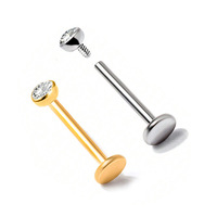 Bijoux de piercing en titane Henson G23/F136 avec zircone de 3 mm, tige filetée interne, anneau de lèvre, plug d'oreille, clou d'oreille pour cartilage