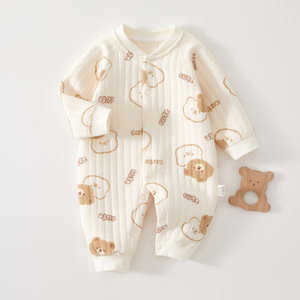 Combinaison matelassée pour bébé, manches longues, en coton épais, unisexe, printemps, automne, hiver, couche de base chaude, sans couture, combinaison de ramper - Product Image 1