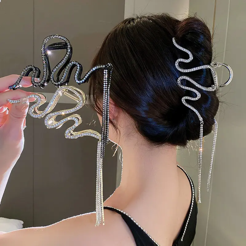 Acessórios para cabelo, acessórios de cabelo em formato de cobra com borla de diamante