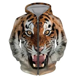 Tiger Printing Sublimation Zipper Hoodies Fabricants lourds Unisexe Surdimensionné Essentials <span class=keywords><strong>Anime</strong></span> Full Zip Up Hoodie - Product Image 4