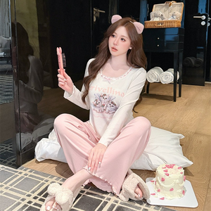 <span class=keywords><strong>Pigiama</strong></span> da Donna in Cotone Modal per Primavera e Autunno <span class=keywords><strong>con</strong></span> <span class=keywords><strong>Stampa</strong></span> Gatto Angelo, Comodo Set <span class=keywords><strong>con</strong></span> Maniche Lunghe e Pantaloni per Casa - Product Image 3