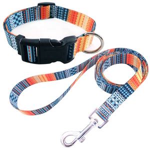 Hot Selling Designer Haustier Hunde halsbänder Leinen Gedruckte <span class=keywords><strong>Nylon</strong></span> Hunde leine und Halsband Set - Product Image 1