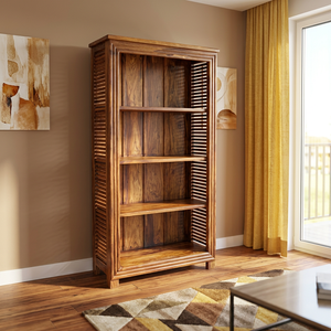 Modern Style <b>Wooden</b> Open Bookshelf <b>Bookcase</b> Handcrafted Indian Furniture Sided Linen Storage Display Showcase Almirah Wardrobe - Product Image 3